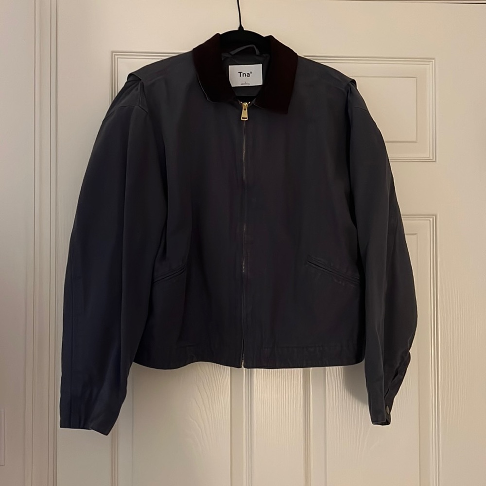 Aritzia denim trucker jacket with corduroy accent to neck